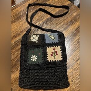 Y2K Suede Patchwork Black Crochet Crossbody Purse